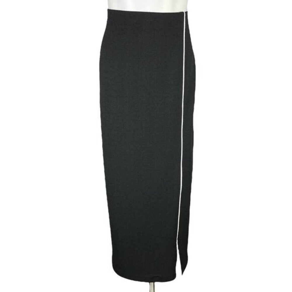 FRANK LYMAN Design Vintage Pull-On Maxi Skirt Sz 10 Front Slit White Piping